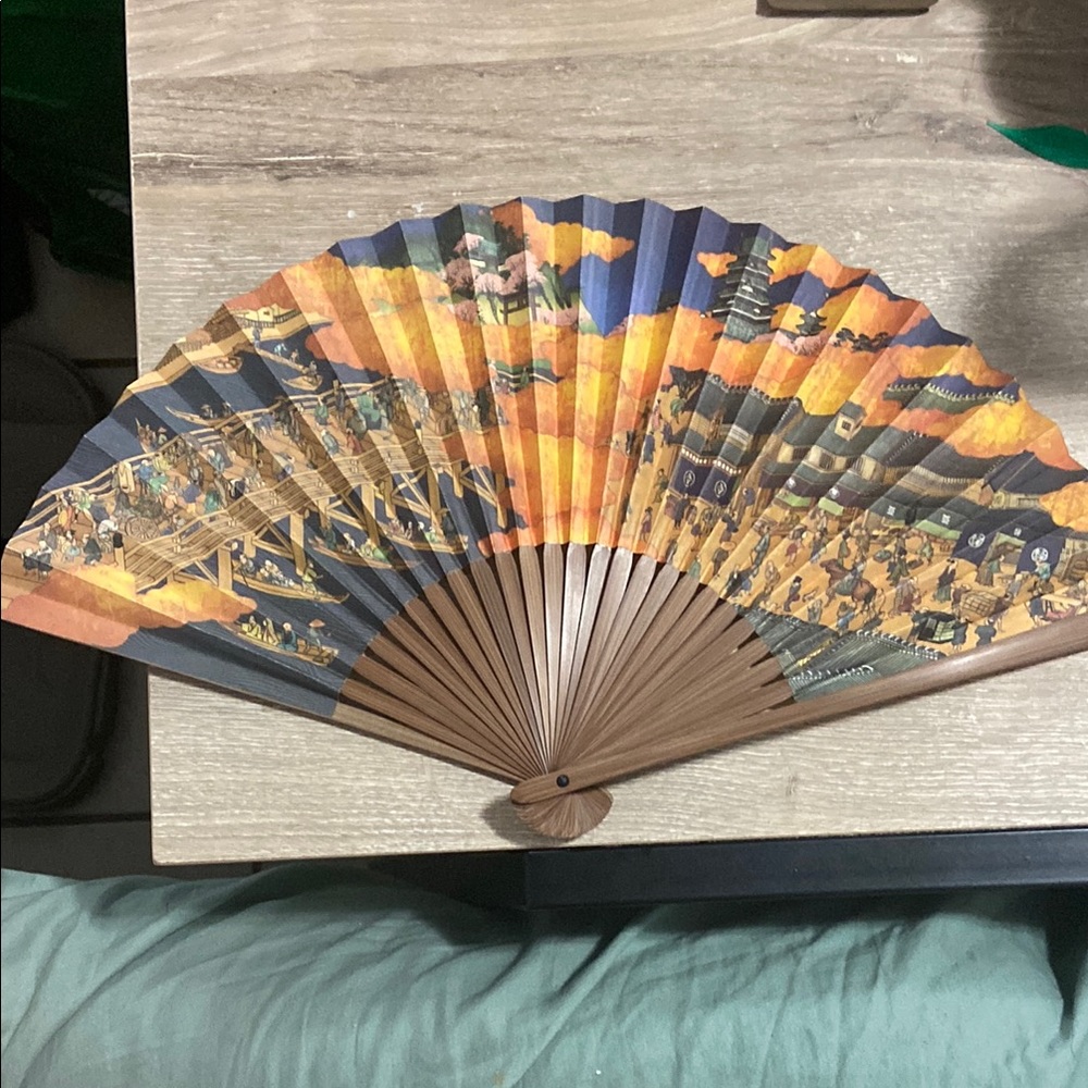 Colorful Decorative Ancient Japan Scene Hand Paper Fan